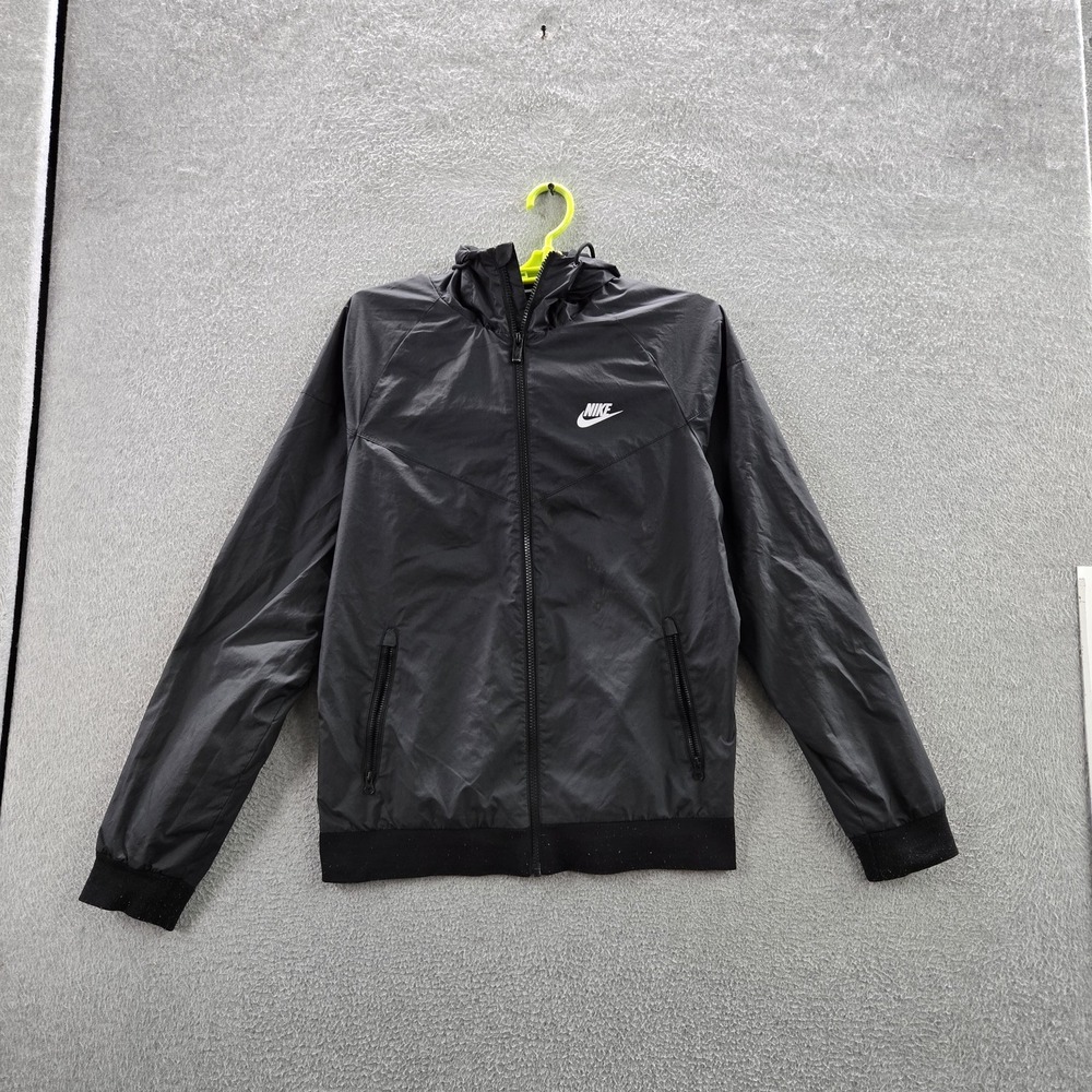 Nike Men Jacket SMALL Black Activewear Zipper Long Sleeve Logo READ